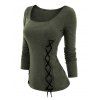 Haut uni à lacets, col carré et manches longues - Vert Armée L | US 8-10
