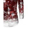 Chemise de Noël pour homme, imprimé flocons de neige, manches longues, colorblock - Rouge Vineux 5XL