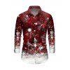 Chemise de Noël pour homme, imprimé flocons de neige, manches longues, colorblock - Rouge Vineux 5XL