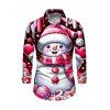 Chemise de Noël pour homme, manches longues, imprimé bonhomme de neige, cœur et étoile - Rouge Rose 5XL