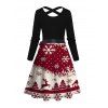 Robe colorblock à imprimé sapin de Noël, élan et flocons de neige, avec ceinture croisée - Rouge Vineux XXXXXL | US 20