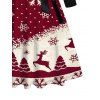 Robe colorblock à imprimé sapin de Noël, élan et flocons de neige, avec ceinture croisée - Rouge Vineux XXXXXL | US 20