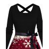 Robe colorblock à imprimé sapin de Noël, élan et flocons de neige, avec ceinture croisée - Rouge Vineux XXXXXL | US 20
