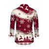 Chemise à manches longues pour homme, colorblock, imprimé sapin de Noël, élan et flocons de neige - Rouge Vineux 5XL