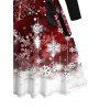 Robe de Noël à imprimé flocons de neige, robe à ceinture croisée et blocs de couleurs - Rouge Vineux XXXXXL | US 20