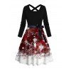 Robe de Noël à imprimé flocons de neige, robe à ceinture croisée et blocs de couleurs - Rouge Vineux XXXXXL | US 20