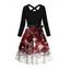 Robe de Noël à imprimé flocons de neige, robe à ceinture croisée et blocs de couleurs - Rouge Vineux XXXXXL | US 20