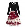 Couple Outfit Christmas Tree Elk Snowflake Print Belt Dress and Shirt Set - Rouge Vineux S | US 4