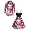 Christmas Couple Outfit Snowman Heart Star Print Faux Fur Dress and Shirt Set - Rouge Rose S | US 4
