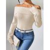 Winter Outfit Solid Color Off the Shoulder Sweater and Flare Jeans Set - café lumière S | US 4