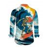 Chemise de vacances pour homme, manches longues, imprimé squelette et vagues, surf - Bleu 5XL