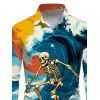 Chemise de vacances pour homme, manches longues, imprimé squelette et vagues, surf - Bleu 5XL