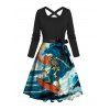 Robe de vacances imprimée vagues et squelette, ceinture croisée - Bleu XXXL | US 16
