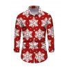 Chemise de Noël pour homme à manches longues, imprimé flocons de neige intégral - Rouge 5XL