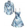 Winter Couple Outfit Colorblock 3D Printed Faux Fur Dress and Shirt Set - Bleu gris S | US 4