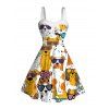 Funny Couple Outfit Dog with Sunglasses Print Faux Fur Dress and Shirt Set - Jaune S | US 4