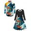 Vacation Couple Outfit Wave Surfing Skeleton Print Belt Dress and Shirt Set - Bleu S | US 4