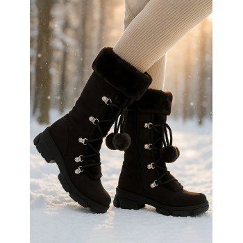 Colorblock Faux Fur Lace Up Thick Platform Snow Boots
