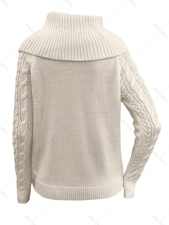 Winter Outfit Convertible Neck Raglan Sleeve Sweater Jeans and Boots Set - Blanc de Crème S | US 4