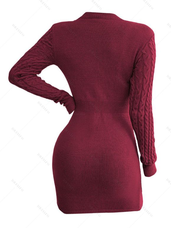 Winter Outfit Cable Knit Cut Out Sweater Dress Fleece-Lined Leggings Boot Set - Rouge foncé S | US 4