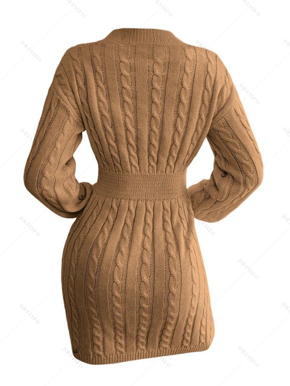 Winter Outfit Cable Knit Drop Shoulder Sweater Dress Fleece-Lined Leggings Boots Set - café lumière S | US 4