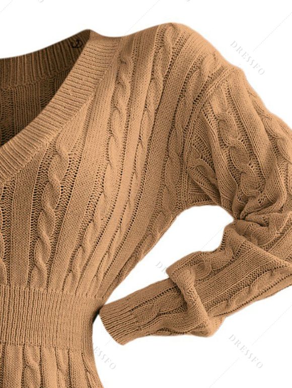 Winter Outfit Cable Knit Drop Shoulder Sweater Dress Fleece-Lined Leggings Boots Set - café lumière S | US 4