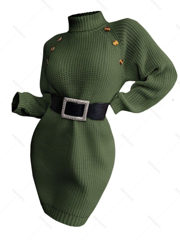 Winter Outfit Mock Button Turtleneck Sweater Dress Fleece-Lined Leggings and Boots Set - PLANT GREEN S | US 4