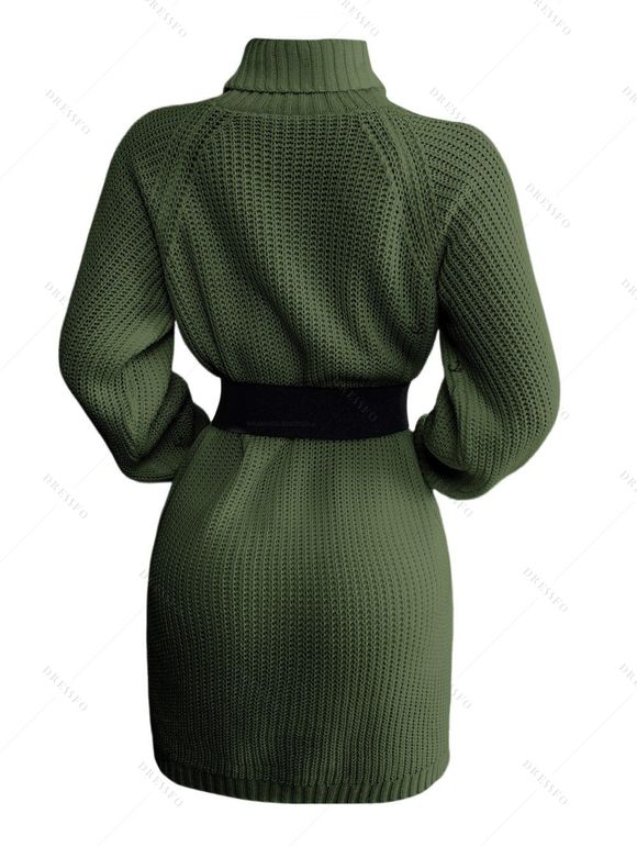 Winter Outfit Mock Button Turtleneck Sweater Dress Fleece-Lined Leggings and Boots Set - PLANT GREEN S | US 4