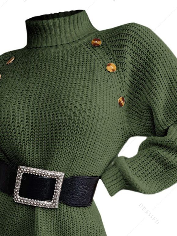 Winter Outfit Mock Button Turtleneck Sweater Dress Fleece-Lined Leggings and Boots Set - PLANT GREEN S | US 4