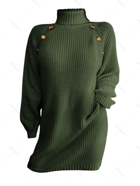 Winter Outfit Mock Button Turtleneck Sweater Dress Fleece-Lined Leggings and Boots Set - PLANT GREEN S | US 4
