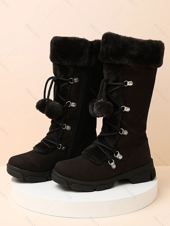 Colorblock Faux Fur Lace Up Thick Platform Snow Boots - multicolor EU 43