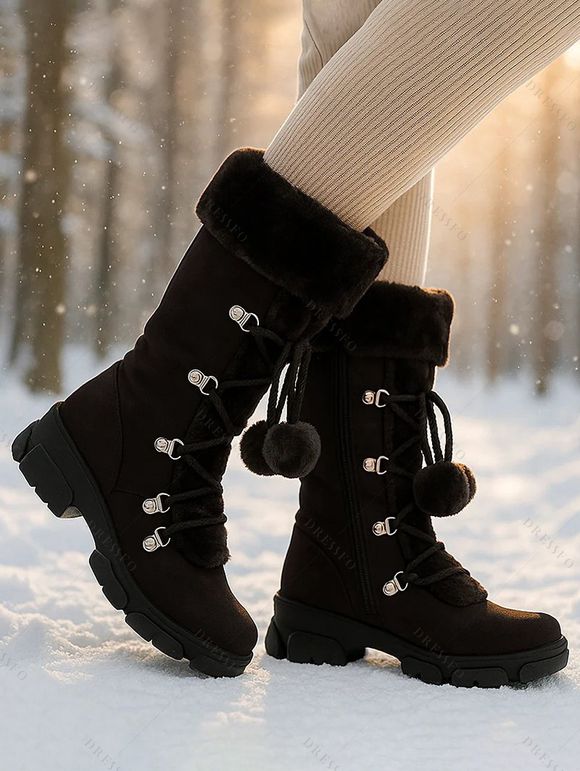Colorblock Faux Fur Lace Up Thick Platform Snow Boots - multicolor EU 43
