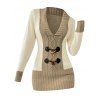 Contrast Color Mock Horn Button Plunge Neck Sweater And Fleece-lined Leggings Faux Fur Warmth Mid-calf Boots Outfit - Brun S | US 4