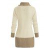 Contrast Color Mock Horn Button Plunge Neck Sweater And Fleece-lined Leggings Faux Fur Warmth Mid-calf Boots Outfit - Brun S | US 4