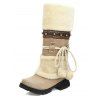 Contrast Color Mock Horn Button Plunge Neck Sweater And Fleece-lined Leggings Faux Fur Warmth Mid-calf Boots Outfit - Brun S | US 4