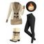 Contrast Color Mock Horn Button Plunge Neck Sweater And Fleece-lined Leggings Faux Fur Warmth Mid-calf Boots Outfit - Brun S | US 4