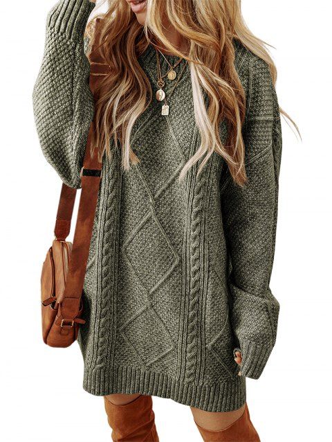 Robe pull vintage texturée, couleur unie, en maille torsadée