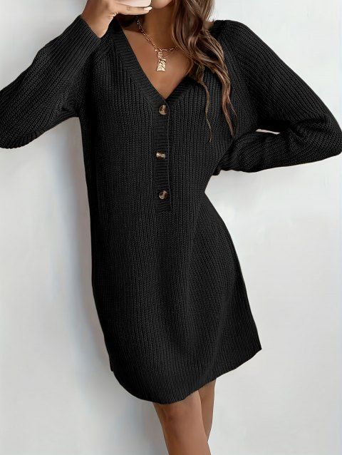 Robe courte boutonnée à col V en maille texturée unie