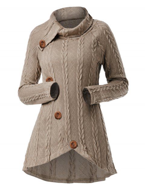 Pull en Tricot à Câble à Manches Raglan à Col Roulé