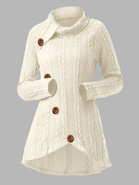 Pull en Tricot à Câble à Manches Raglan à Col Roulé