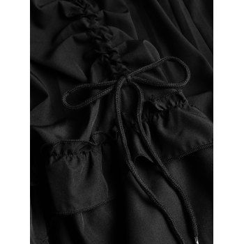 Gothic Dress PU Panel Lace Up Ruffle Solid Color Dress