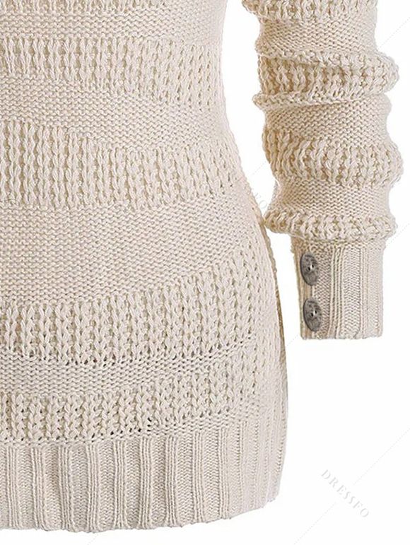 Winter Outfit Solid Color Textured Mock Button Sweater Fleece-Lined Leggings and Boots Set - café lumière S | US 4