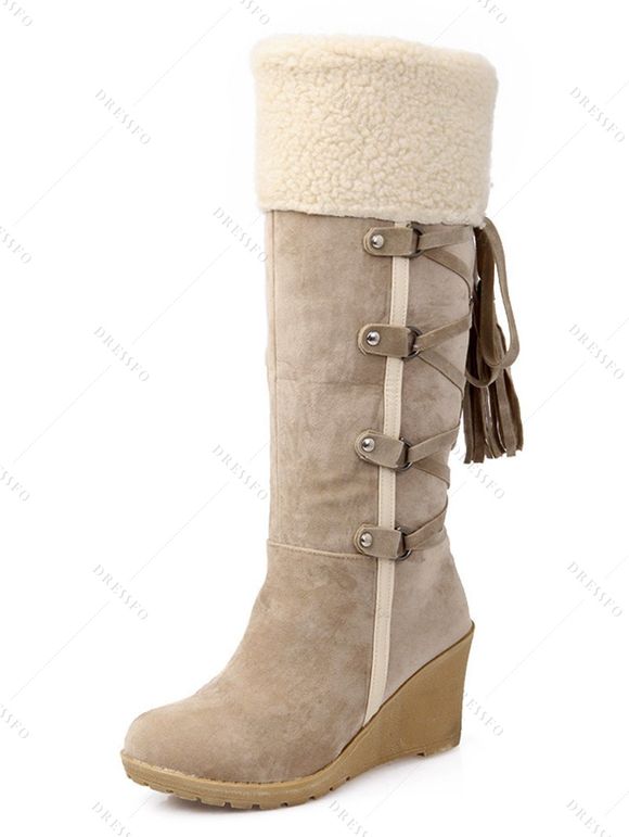 Winter Outfit Cable Knit Off the Shoulder Dress Fleece-Lined Leggings Boots Set - café lumière S | US 4