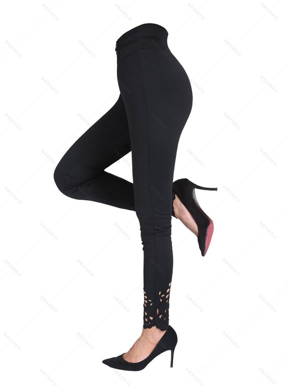 Pantalons à fleurs creux, pantalon skinny taille haute uni - Noir XL | US 12
