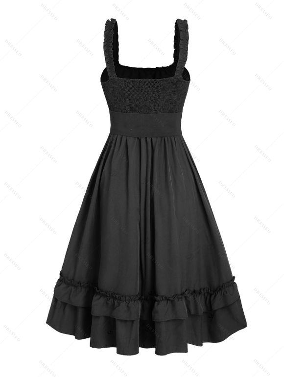 Robe gothique à empiècements en PU, lacets et volants, couleur unie - Noir XXL | US 14