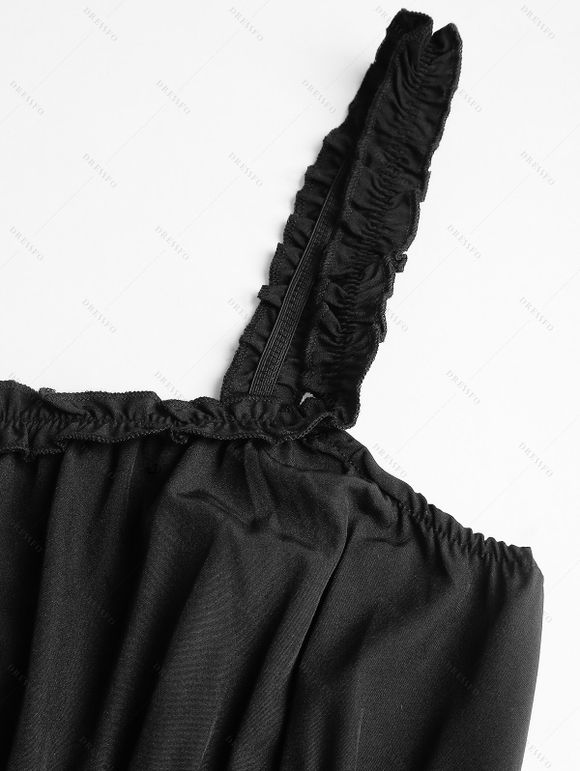 Robe gothique à empiècements en PU, lacets et volants, couleur unie - Noir XXL | US 14