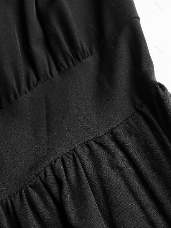 Robe gothique à empiècements en PU, lacets et volants, couleur unie - Noir XXL | US 14