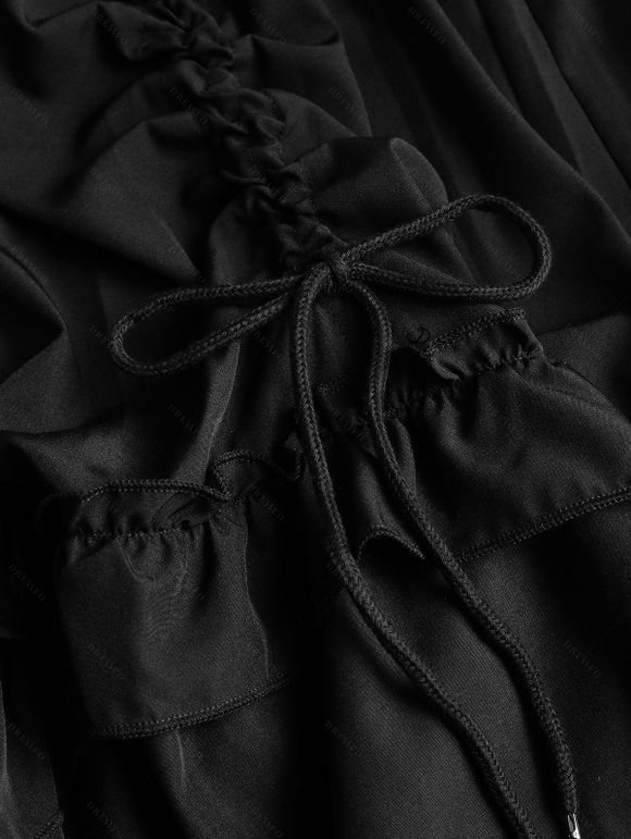 Robe gothique à empiècements en PU, lacets et volants, couleur unie - Noir XXL | US 14