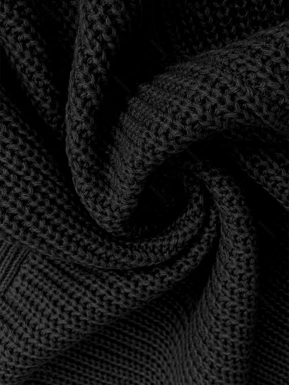 Robe courte boutonnée à col V en maille texturée unie - Noir XXL | US 14