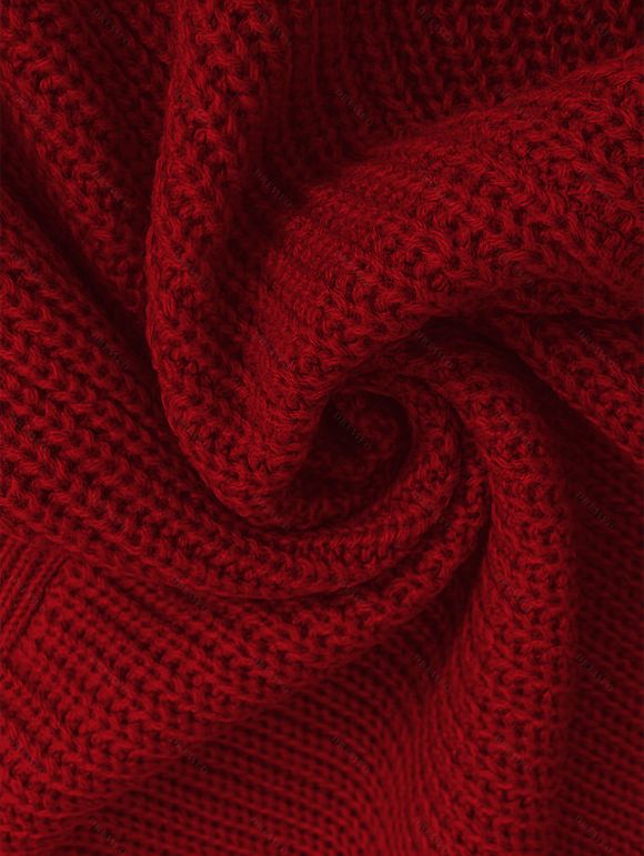 Robe courte boutonnée à col V en maille texturée unie - Rouge Vineux XXL | US 14